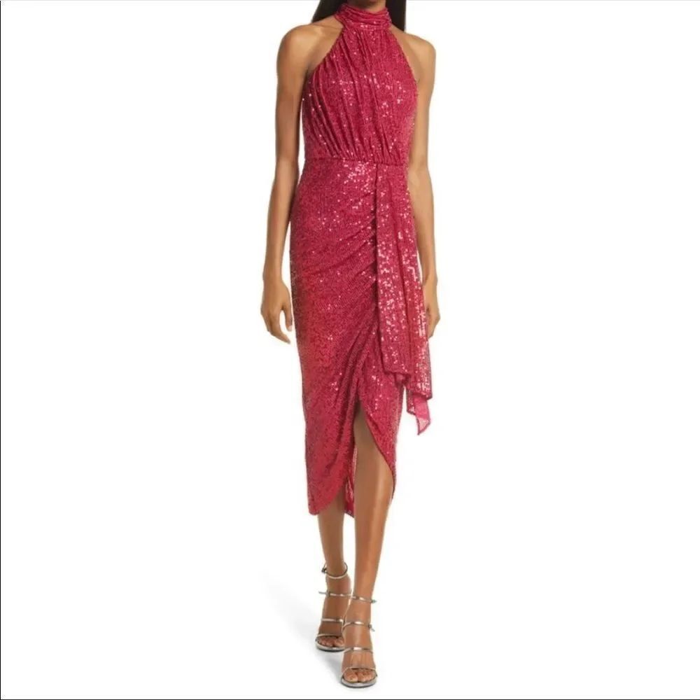 Saylor Shana Sequin Asymmetrical dress in Fucshia M NWOT - Picture 7 of 10